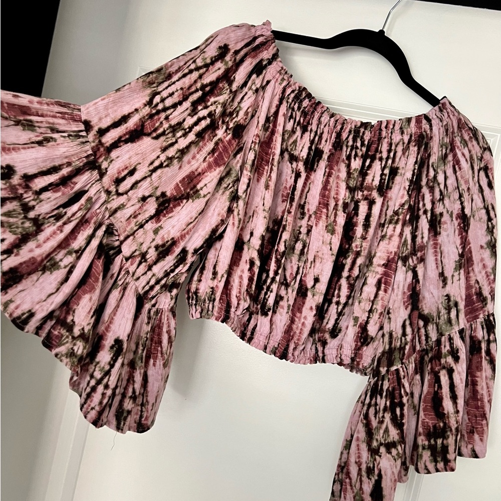 Oliveaceous Off The Shoulder Tie Dye Crop Top